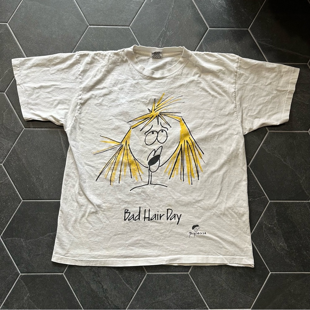 VTG 90s Rare Picasso Bad Hair Day Sketch Design T-shirt